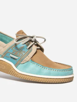 Chaussures bateau homme vert d'eau et tan GLOBEK