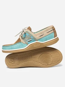 Chaussures bateau homme vert d'eau et tan GLOBEK