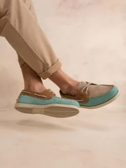 Chaussures bateau homme vert d'eau et tan PHENIS