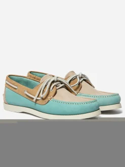 Chaussures bateau homme vert d'eau et tan PHENIS