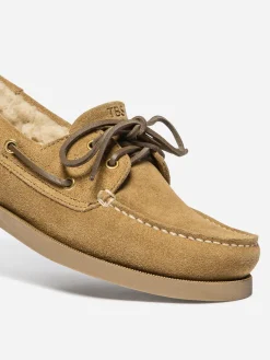 Chaussures Bateaux Femme Cuir Cognac et Creme PHERINA