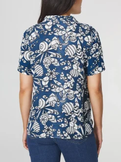 Chemise Femme Col Tailleur Imprimés Exclusifs TBS Marine JANIECHA