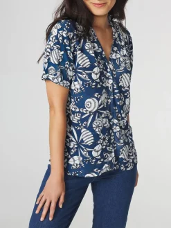 Chemise Femme Col Tailleur Imprimés Exclusifs TBS Marine JANIECHA