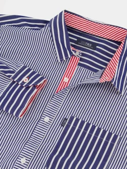 Chemise Homme Coupe Regular Rayures Bleu et Rouge ZAYNECHE