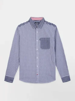 Chemise Homme Coupe Regular Rayures Bleu et Rouge ZAYNECHE