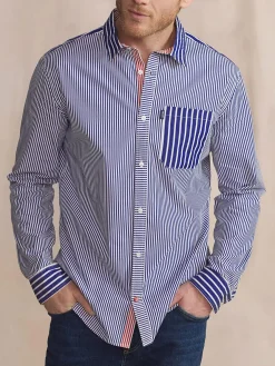 Chemise Homme Coupe Regular Rayures Bleu et Rouge ZAYNECHE