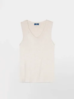 Débardeur Femme Col V Coton Bio Beige ADINADEB
