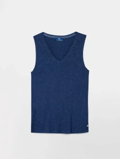Débardeur Femme Col V Coton Bio Bleu ADINADEB