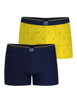 Lot de 2 Boxers pour Homme Coton Elasthanne Marine et Jaune NAUTIQUE