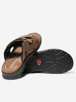Mules Homme A Scratch Dessus Cuir Marron