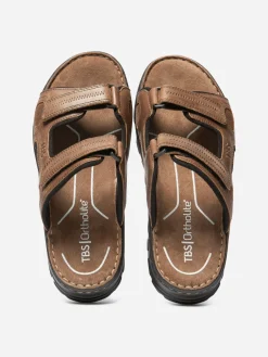 Mules Homme A Scratch Dessus Cuir Marron