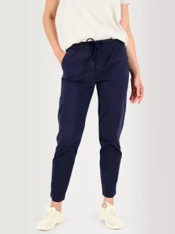 Pantalon Femme Ceinture Elastiquée Coton Marine
