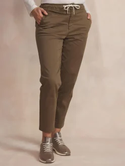 Pantalon Femme Stretch Ceinture Elastiquée Marron NATTYJOG