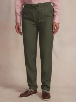 Pantalon viscose et lin femme kaki AMMELJOG