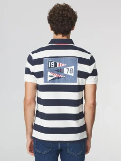 Polo Homme Coupe Ajustée Rayures Blanc et Marine SERGOPOL