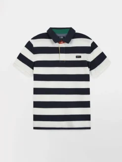 Polo Homme Coupe Ajustée Rayures Blanc et Marine SERGOPOL