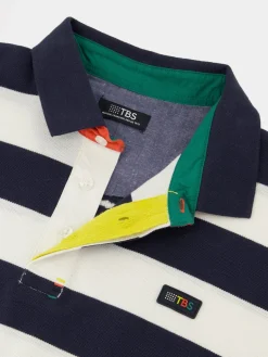 Polo Homme Coupe Ajustée Rayures Blanc et Marine SERGOPOL