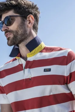 Polo Homme Coupe Ajustée Rayures Blanc et Rouge SERGOPOL