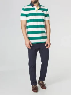 Polo Homme Coupe Ajustée Rayures Blanc et Vert SERGOPOL