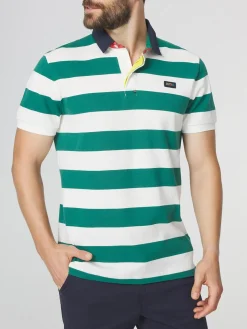 Polo Homme Coupe Ajustée Rayures Blanc et Vert SERGOPOL
