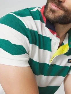 Polo Homme Coupe Ajustée Rayures Blanc et Vert SERGOPOL