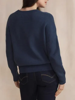 Pull Femme Tricot Col V Coton Laine Bleu ENOLAVER