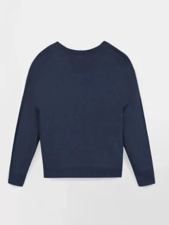 Pull Femme Tricot Col V Coton Laine Bleu ENOLAVER