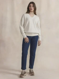 Pull Femme Tricot Col V Coton Laine Blanc ENOLAVER