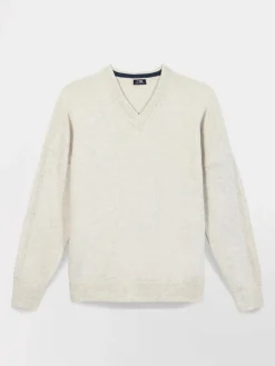 Pull Femme Tricot Col V Coton Laine Blanc ENOLAVER