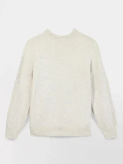 Pull Femme Tricot Col V Coton Laine Blanc ENOLAVER
