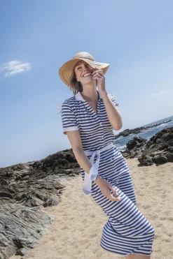 Robe Col Polo Maille Rayures Bleues et Blanches ADIOLROB