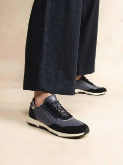 Running Femme Doublée Textile Cuir Ardoise et Marine JAZAZIP
