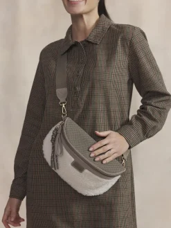 Sac Banane Femme Cuir Dark Taupe et Off White JAZABAN