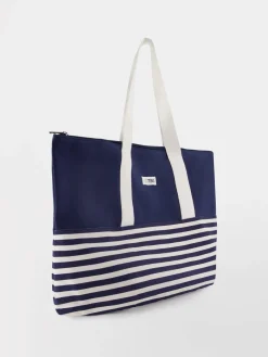 Sac Cabas Femme Toile Recyclé 51 x 33 x 14 cm Bleu et Blanc CHARLIZE