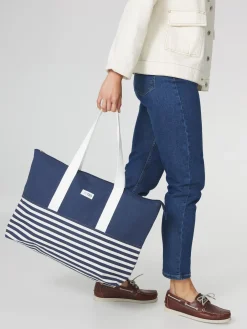 Sac Cabas Femme Toile Recyclé 51 x 33 x 14 cm Bleu et Blanc CHARLIZE