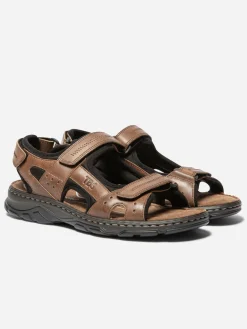 Sandales Homme A Scratch Dessus Cuir Marron