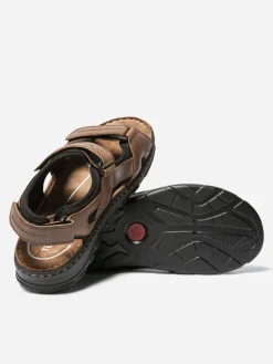 Sandales Homme A Scratch Dessus Cuir Marron