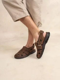 Sandales Homme Confort Ortholite Cuir Marron