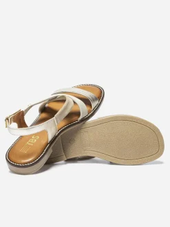 Sandales Plates Femme Cuir Fermeture Camel