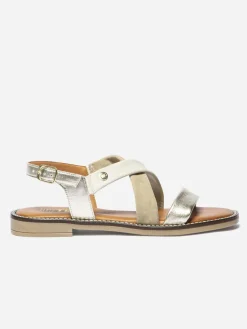 Sandales Plates Femme Cuir Fermeture Camel