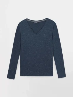 Tee Shirt Femme Manche Longues Coton Bleu ADINALON