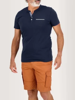 Tee Shirt Homme Col Tunisien Marine