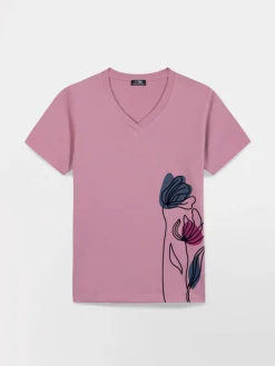 Tee Shirt Pivoine Manches Courtes Rouge MELBATEE