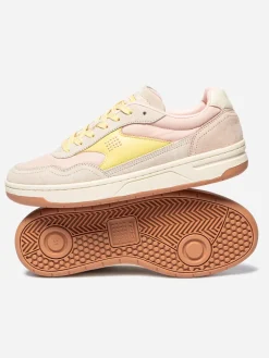 Tennis en cuir femme beige et jaune ALMERIA