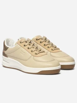 Tennis en cuir femme beige et platine BRANDIE