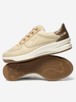 Tennis en cuir femme beige et platine BRANDIE