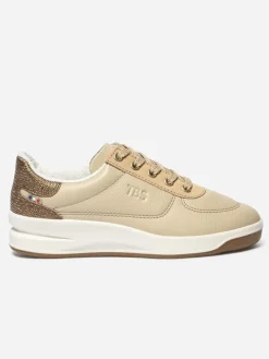Tennis en cuir femme beige et platine BRANDIE