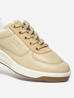 Tennis en cuir femme beige et platine BRANDIE