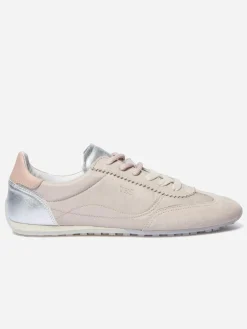 Tennis en cuir femme beige et rose ESTRELA