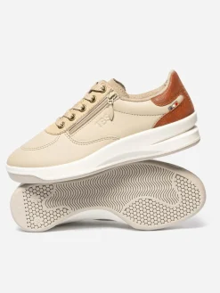 Tennis en cuir femme beige et rouille BRAZIP